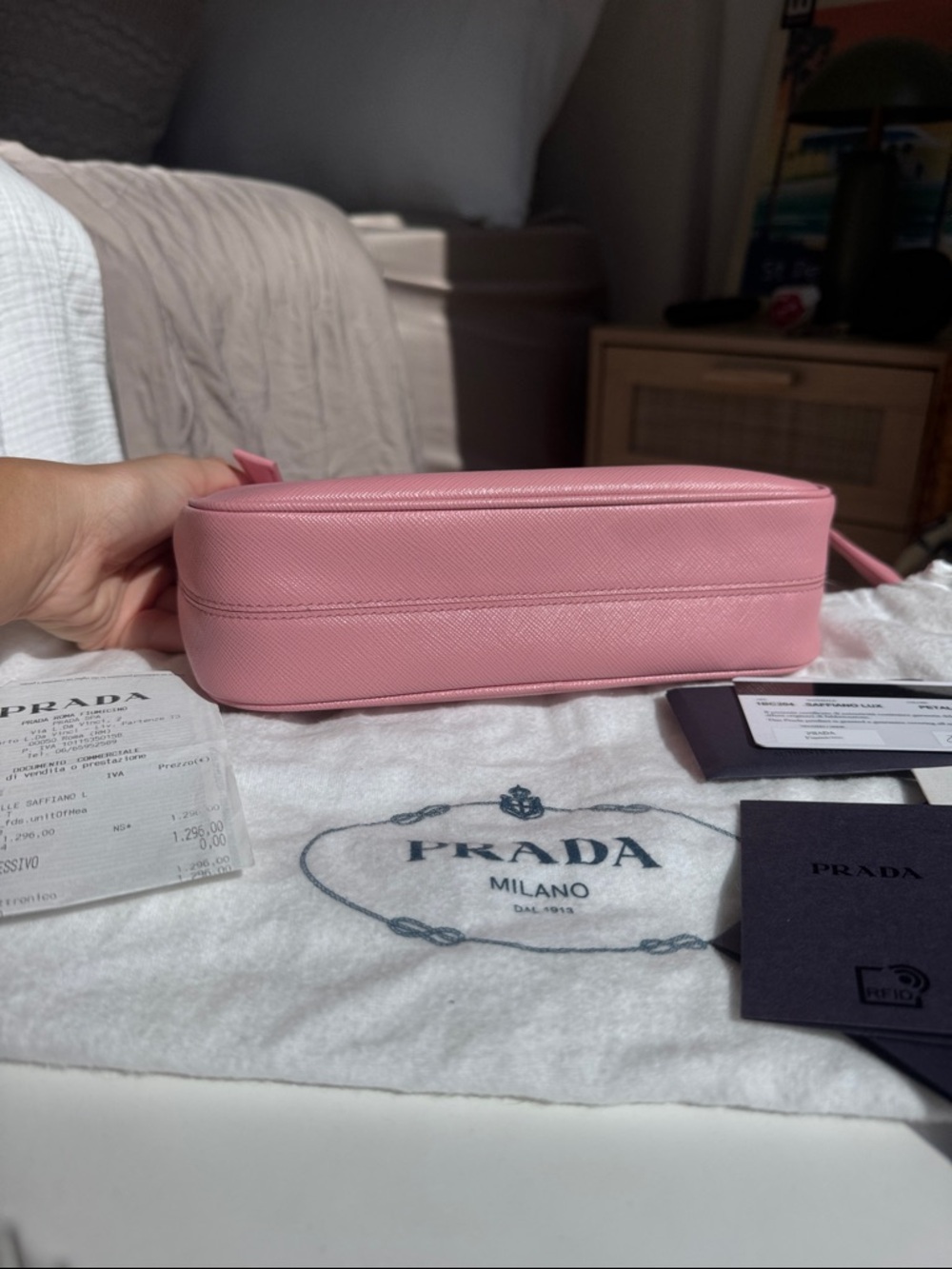 Prada Saffiano Lux Pink Shoulder Bag Petalo Rare Y2K Re-Edition Mini - Picture 10 of 11